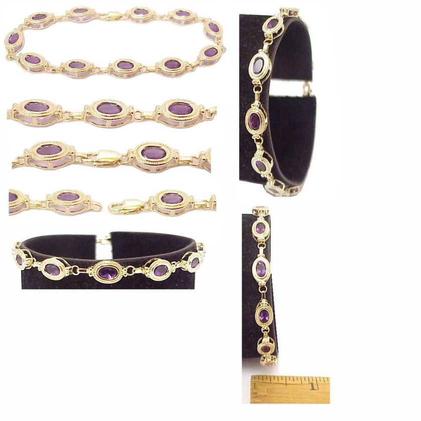 Etruscan Solid Gold & Amethyst Estate Tennis Bracelet  