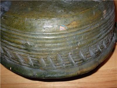 VERY OLD PRIMITIVE COLLECTIBLE GREEN CERAMIC BOWL  