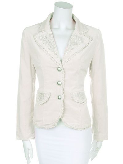   Corduroy Jacket Blazer White Lace Trim Small Medium Large XL  