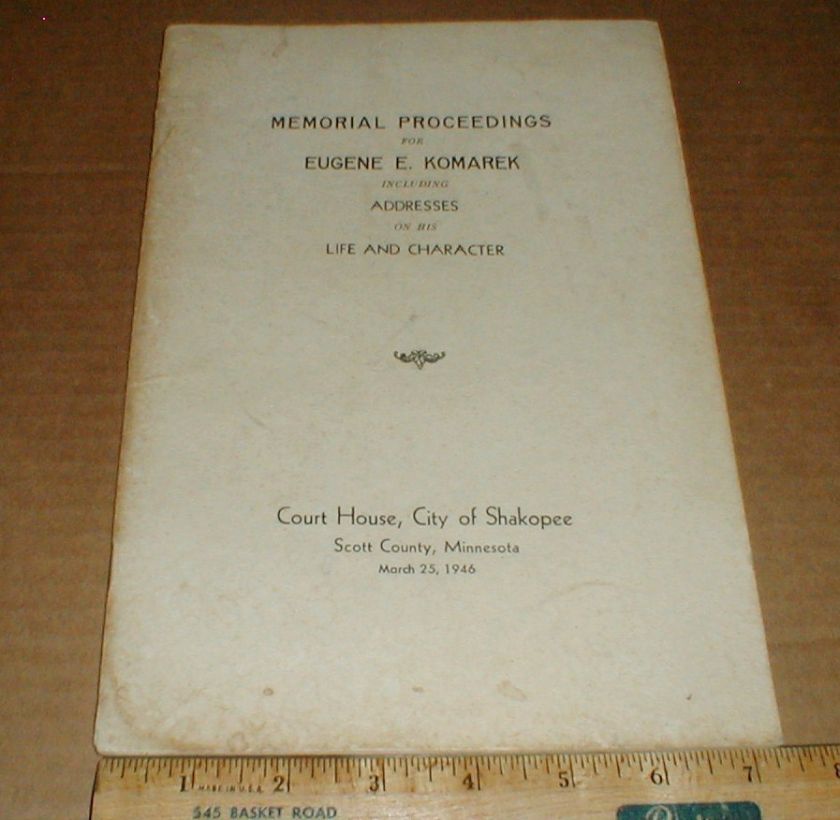 Eugene E Komarek Shakopee Scott County MN 1946 Memorial rare vintage 