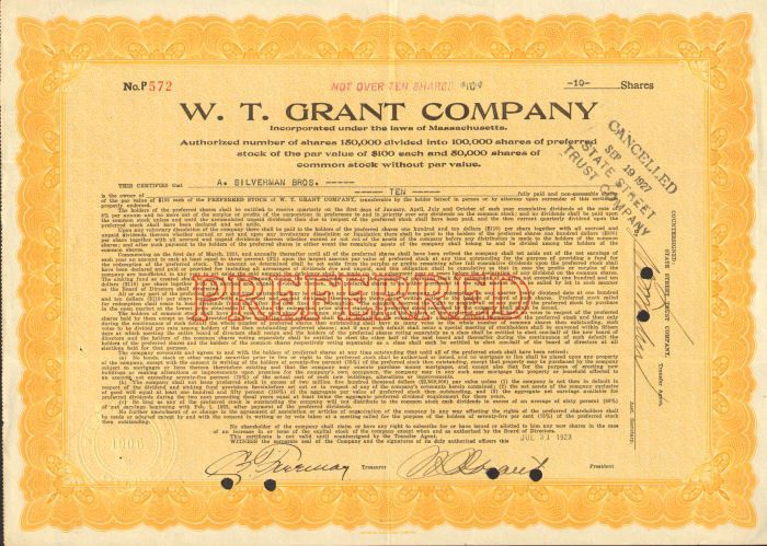 Grant Company stock certificate GRANT AUTOGRAPH  