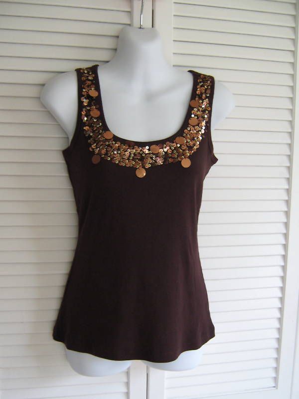 FASHION BUG COPPER EMBELLISHED RIBBED TANK TOP  