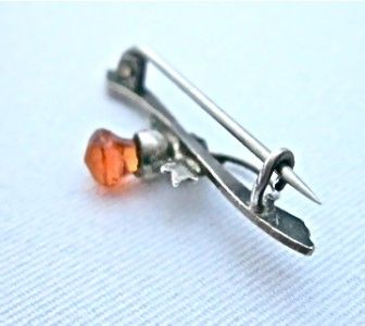 Antique Sterling Scottish Thistle Pin Amber  