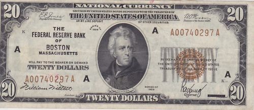 1929 $20.00 CRISP CIRCULATED COLLECTOR ; RARE NICE  