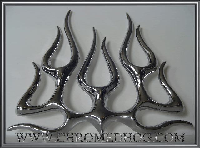 Custom Chrome Flaming Large Flame 3D Emblem   Free Ship  