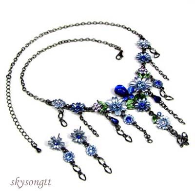 Enamel Rhinestone Crystal Dangler Necklace Set NS1093N  