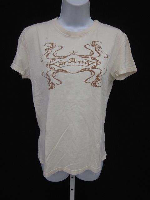 PRANA Beige Crew Neck Short Sleeve Graphic T Shirt Sz L  