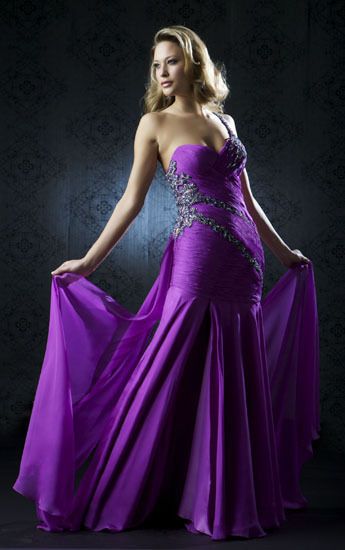 Mac Duggal 78365 Purple Silk Pageant Prom Gown Dress 14  