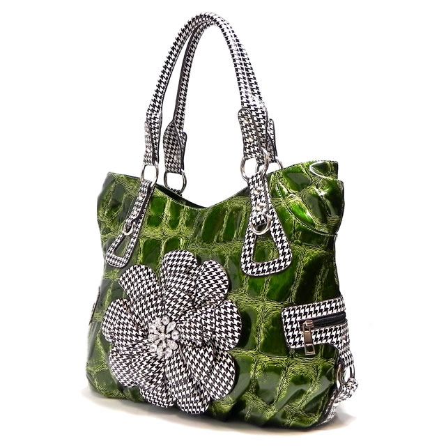 New Houndstooth Flower Fashion Shoulder Bag Hobo Satchel Tote Purse 