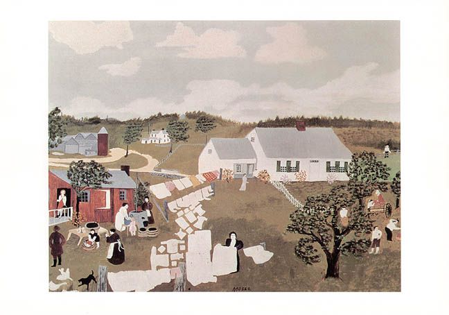 GRANDMA MOSES print hanging out laundry WASH DAY  