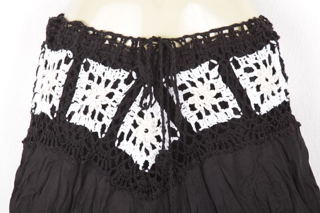  Crochet Cotton Skirt Boho Hippy Hippie Gypsy Black sk0272d  