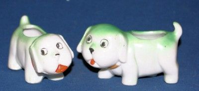 Vintage Green Googley Eye Bulldog Puppy Dog Set Planter  