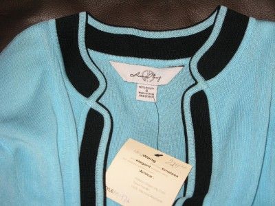 NWT Turquoise W/Black MING WANG Knit Tunic Length Jacket Small  