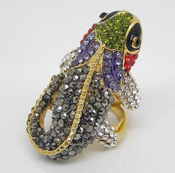 Glitzy 3D lizard Ring Sz 8 Swarovski Crystal R088  