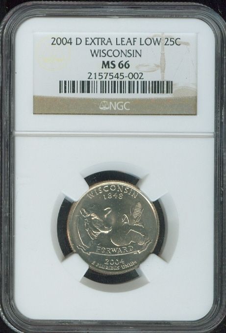 2004 D WISCONSIN QUARTER NGC MS66 LOW LEAF .  