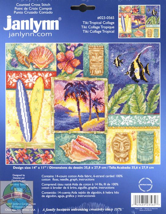 Cross Stitch Kit Hawaiian Sampler Tiki Tropical Collage  