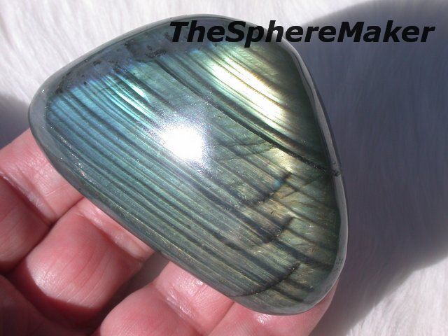 Siaz 2.8 LABRADORITE POLISHED PALM STONE SPECTROLITE BLUE GOLD LINE 