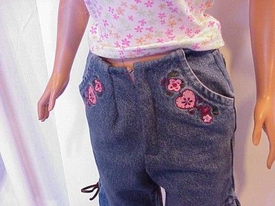 My Size Barbie Jean Shorts with Pockets & Pink Embroidered Hearts 