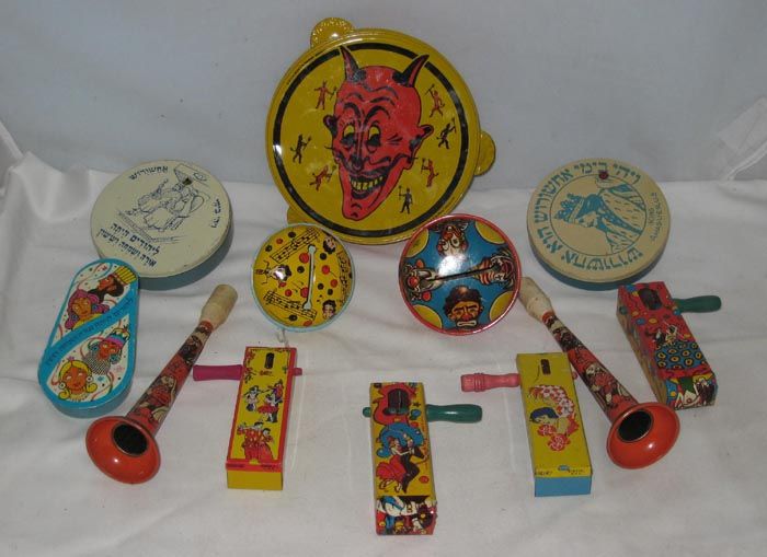 VINTAGE KIRCHHOF US METAL TOY Co TIN LITHO HALLOWEEN NOISE MAKERS LOT 