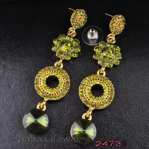 6Colors Ringed Flower Dangle Earrings 72MM Golden/Silver Plated Czech 