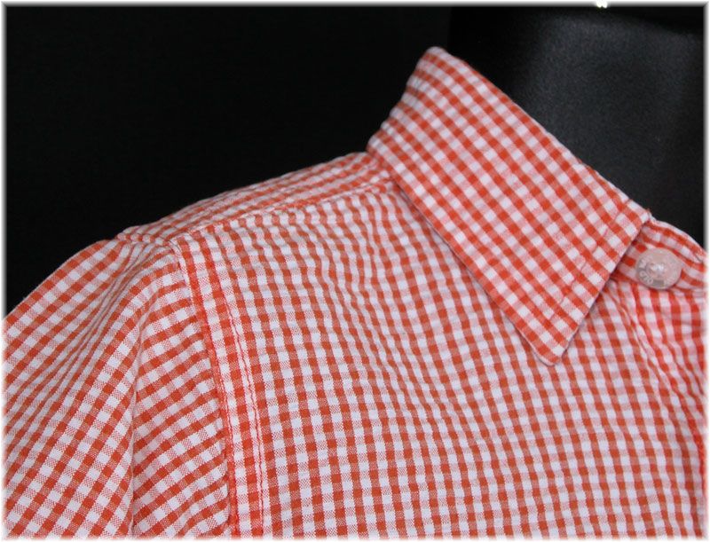   Boys SEERSUCKER s/s DRESS SHIRT size 3T 3 T Orange White BUTTON FRONT