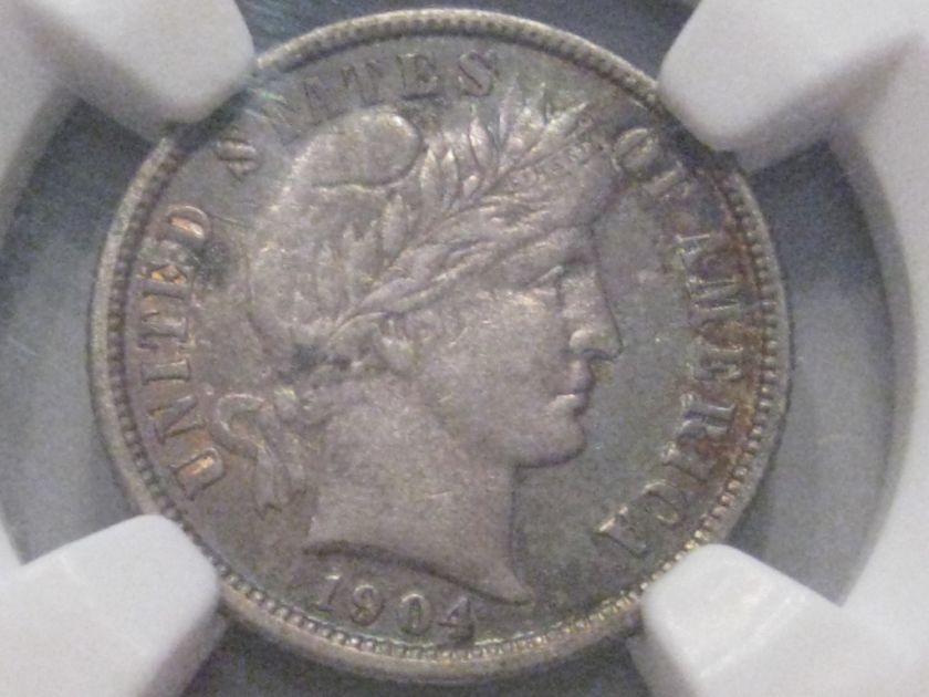 1904 Silver Barber Dime. NGC AU details.  