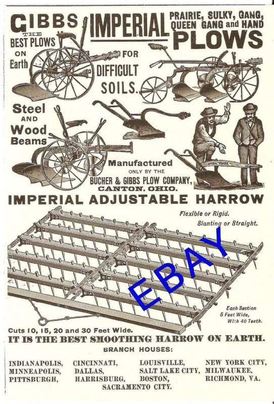 OLD 1890 GIBBS IMPERIAL PRAIRIE QUEEN PLOW AD CANTON OH  