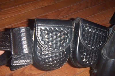 HUGE LOT POLICE GEAR BELT MAGAZINE HOLSTERS BASKETWEAVE LEATHER 15 PC 