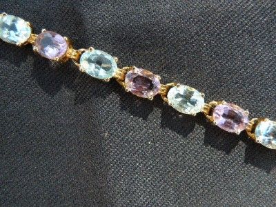 Tennis Bracelet with Amethyst & Aqua Stones set in sterling silver 