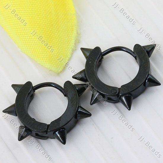 2pc Black Hoop Mini 6 Spike Stainless Steel Earring Stud Cool Men 