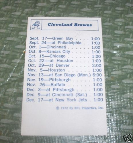 VINTAGE 1972 LOS CLEVELAND BROWNS SCHEDULE & ROSTER  