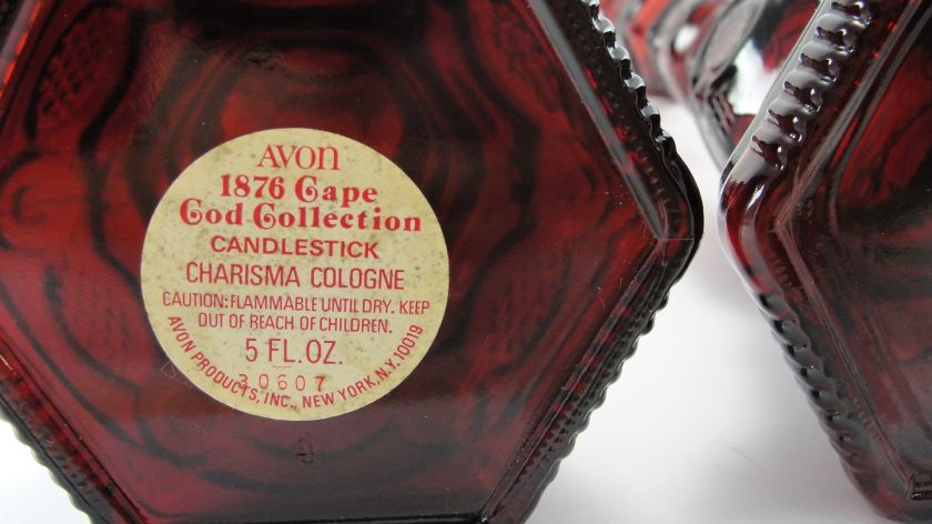 Avon Cape Cod Candlesticks / Cologne Bottle Ruby Glass  