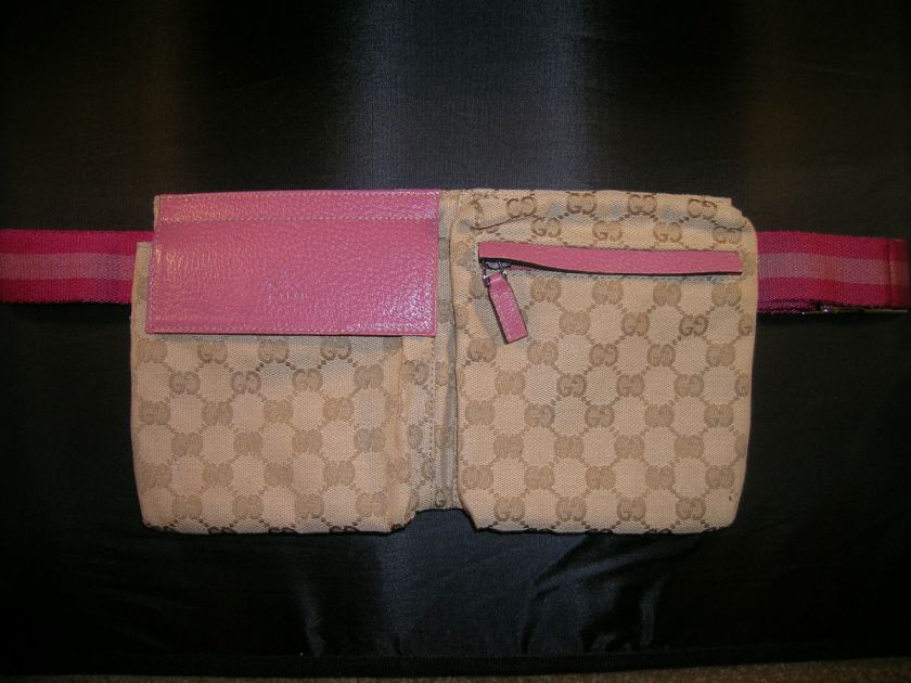   GUCCI RARE PINK AND BROWN WAIST BAG WITH DUST COVER AND RECEIPT  