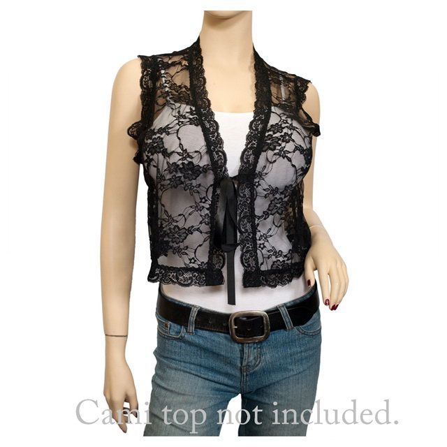 Plus Size Front Tie Lace Bolero Shrug Black  