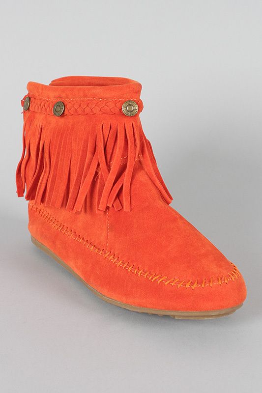 BURNT ORANGE Womens Fringe Mocassin Round Toe Bootie Size 6 to 10 