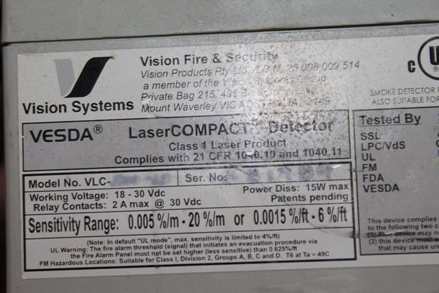 VESDA VLC 500 3 LEVEL ALARM PROGRAMMABLE LASER COMPACT  