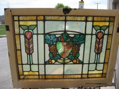 ANTIQUE AMERICAN STAINED GLASS WINDOW VERY NICE  