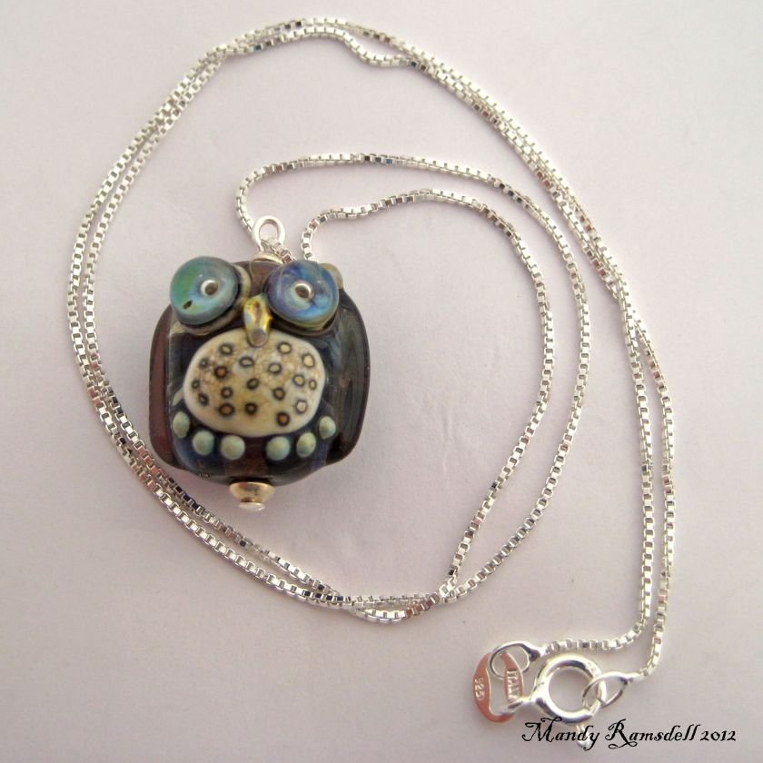 OWL NECKLACE handmade artisan lampwork glass sterling silver chain SRA 