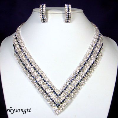 Swarvoski Dark Blue Crystal Pendant Necklace SetS1506N2  