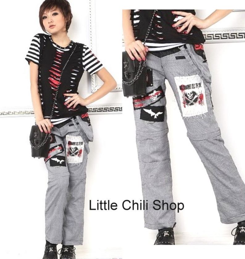 Unisex japan PUNK CHECK SKULL Plaid 71155 PANTS S XL  