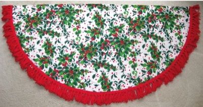 Vintage 50s 60s Christmas Holly Linen Fringe Tablecloth  