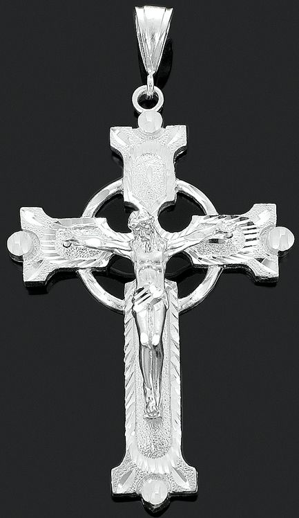 Mens 925 Sterling Silver Large Celtic Cross Pendant 3D Crucifix Charm 