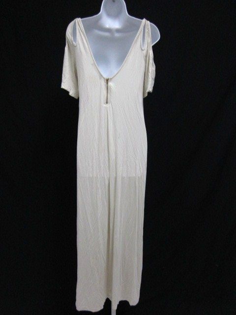 NWT DONNA MIZANI Beige Cut Out Shoulder Maxi Dress Sz S  