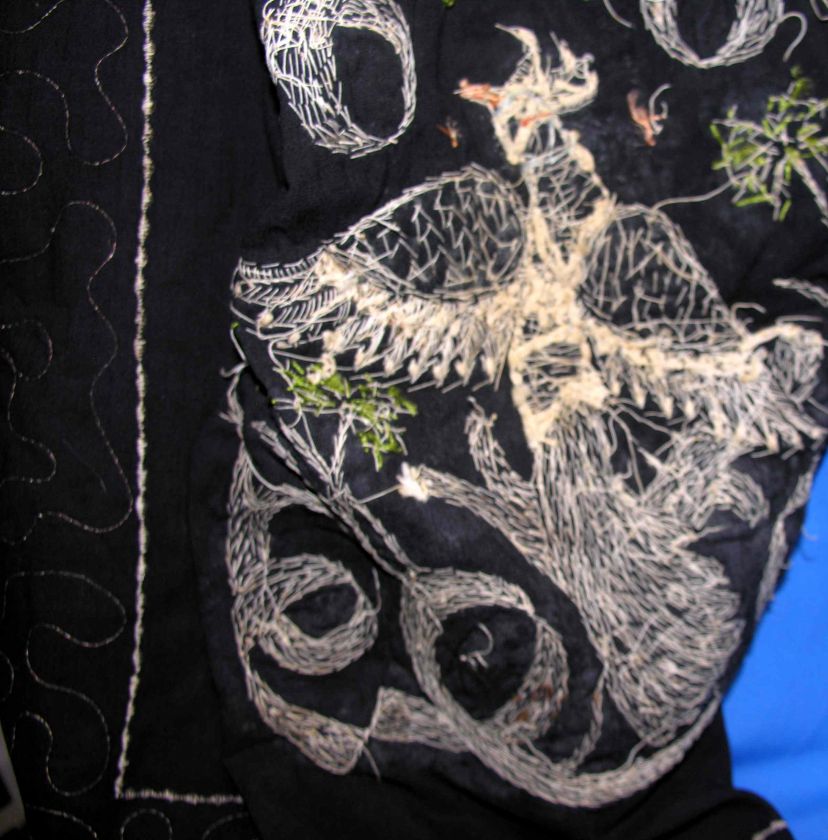   ANTIQUE / VTG BLACK VELVET HAND EMBROIDERED/SILVER C1910 SCARF  