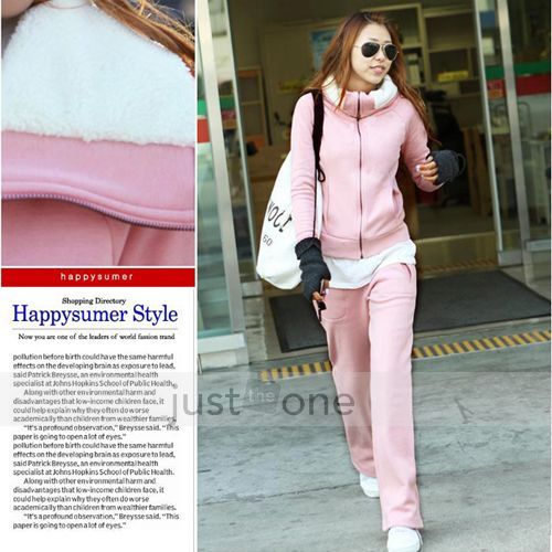 Women Girl Winter Zipper Sport Casual Tops Coat Jacket + Pants 2 PCS 