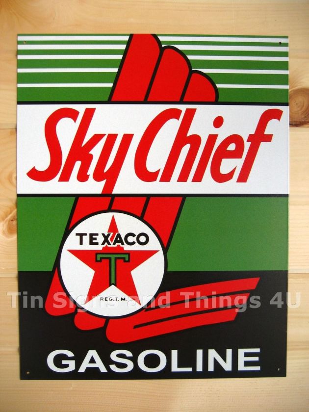 Texaco Sky Chief TIN SIGN vtg Gasoline Garage gas pump ad metal wall 