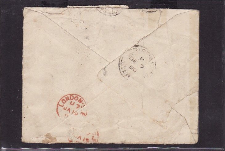 1890 LANDSBOROUGH QUEENSLAND COVER  ENGLAND 2d STAMP x3  