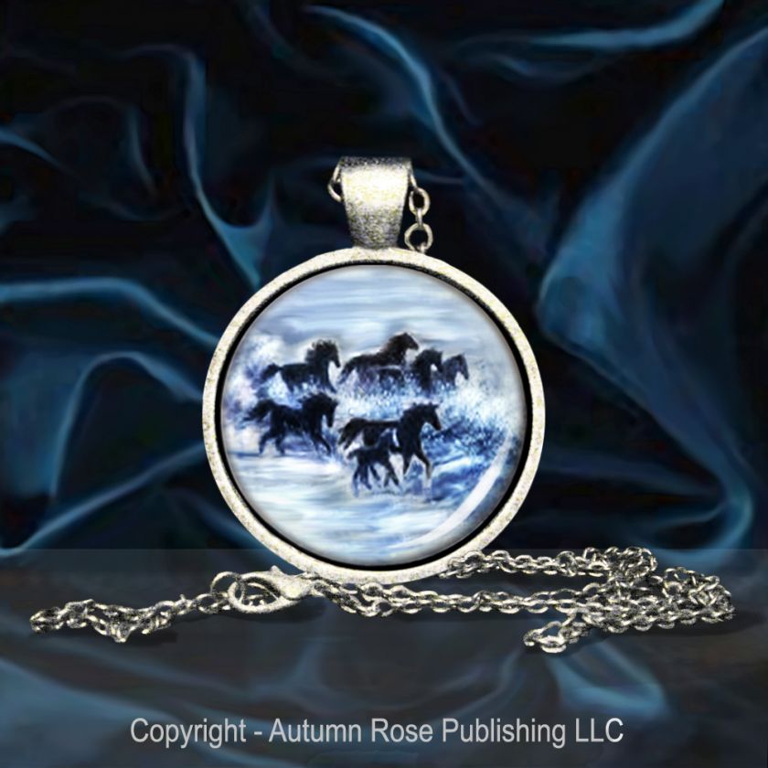 Wild Horses Running Button Pendant Unique Jewelry RSLM  