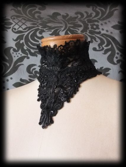 Goth Dramatic V Black Lace VICTORIAN STEAMPUNK High Collar Choker 