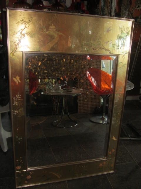   MASTERCRAFT ASIAN INSPIRED HANDPAINTED MIRROR REGENCY HOLLYWOOD MODERN